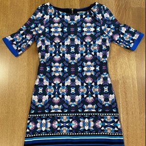 Eliza J Women's Size 8 Blue Black Geometric Print Half Sleeve Sheath Dress